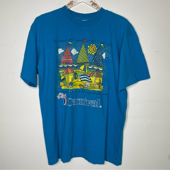 Vintage Other - VINTAGE 90s RETRO CARNIVAL CRUISE BEACHY TURQUOISE BLUE T SHIRT SZ XXL